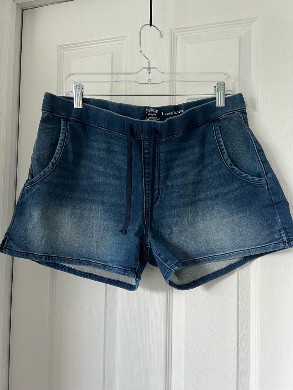 Relaxed Denim-Style Drawstring Shorts in Dark Blue